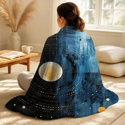 Design Art Blue Minimalism Moon V - Minimalism Fleece In Blue;black