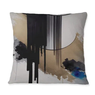 Design Art Blue Minimalist Abstract I - Abstract Minimalism Printed Throw Pillow In Blue;gold