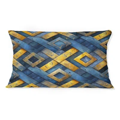 Design Art Blue Modern Maze I - Modern Lumbar Pillow In Blue;yellow