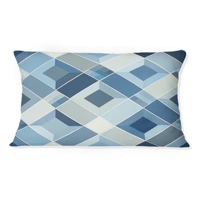 Design Art Blue  Modern Rhombus Iv - Modern Lumbar Pillow In Blue;white