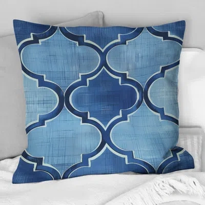 Design Art Blue  Modern Trellis Ii - Modern Throw Pillow In Ivory