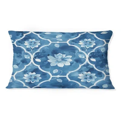 Design Art Blue Modern Trellis Iii - Modern Lumbar Pillow In Blue;white