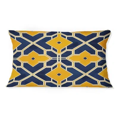 Design Art Blue  Modern Trellis Iii - Modern Lumbar Pillow In Blue;yellow