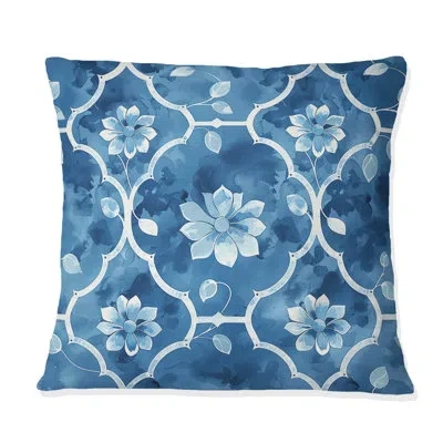 Design Art Blue Modern Trellis Iii - Modern Throw Pillow In Blue;white
