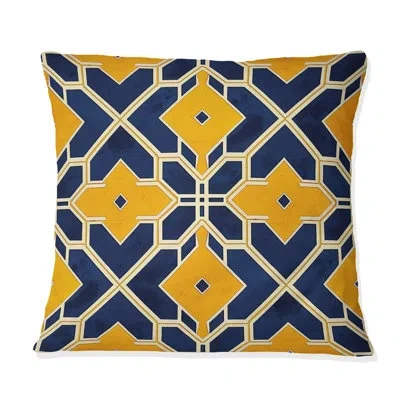 Design Art Blue  Modern Trellis Iii - Modern Throw Pillow In Blue;yellow