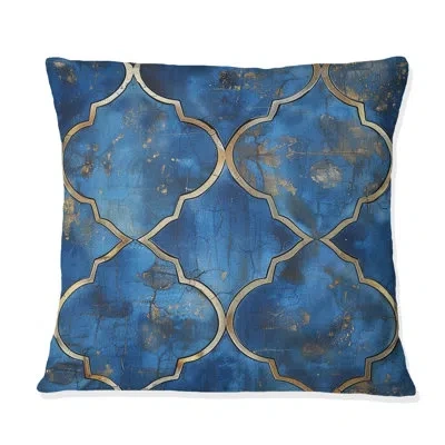 Design Art Blue  Modern Trellis V - Modern Throw Pillow In Blue;gold