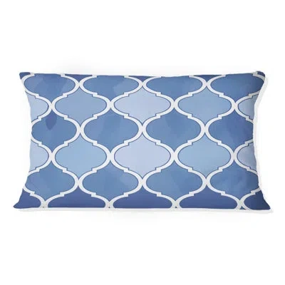 Design Art Blue  Modern Trellis Vi - Modern Lumbar Pillow In Blue;white