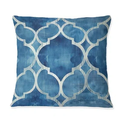 Design Art Blue  Modern Trellis Vii - Modern Throw Pillow In Blue;white