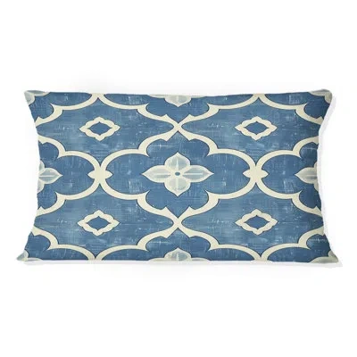 Design Art Blue  Modern Trellis Viii - Modern Lumbar Pillow In Blue;white