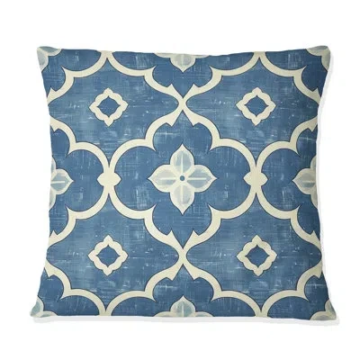Design Art Blue  Modern Trellis Viii - Modern Throw Pillow In Blue;white