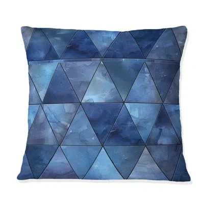 Design Art Blue  Modern Triangles Ii - Modern Throw Pillow