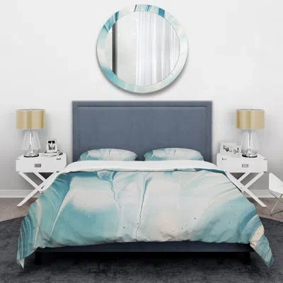 Design Art Blue Modern Water Iii - Modern Transitional Duvet Cover Set - Microfiber Polyester