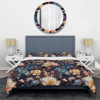 Design Art Blue Mutlicolor Poppies Florals I Duvet Cover Set In Blue;beige