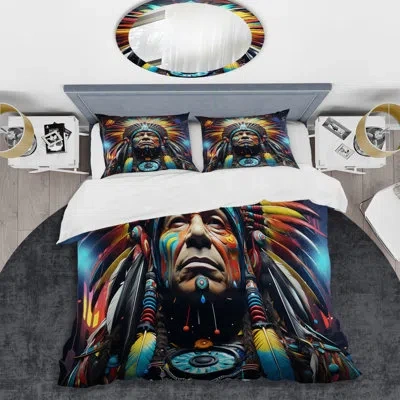 Design Art Blue Native American Heritage Myth - Native American Art Duvet Cover Set In Blue;yellow