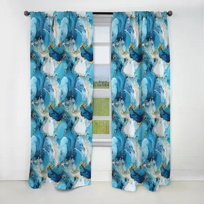 Design Art Blue Oceanic Allure Marble Pattern - Abstract Marble Marble Blackout Curtain - 1 Panels In Blue;gold