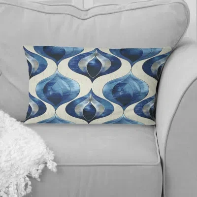 Design Art Blue Ogee Patterns I - Midcentury Lumbar Pillow In Blue;beige