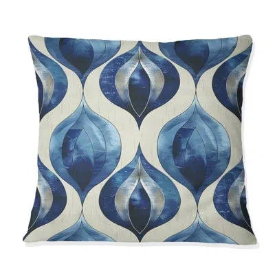 Design Art Blue Ogee Patterns I - Midcentury Throw Pillow In Blue;beige