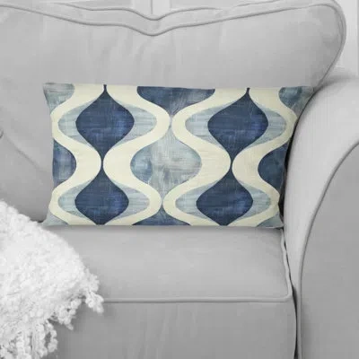 Design Art Blue Ogee Patterns Ii - Midcentury Lumbar Pillow In Blue;beige