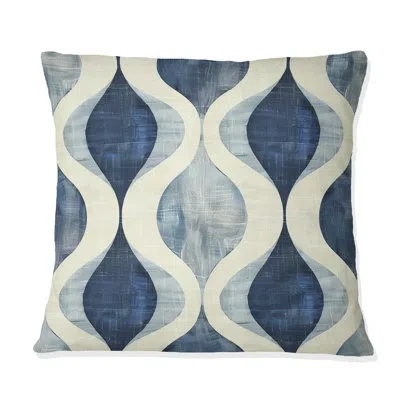 Design Art Blue Ogee Patterns Ii - Midcentury Throw Pillow In Blue;beige