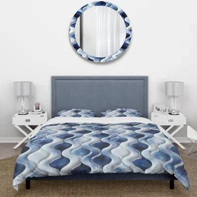 Design Art Blue Ogee Patterns Iii - Midcentury Duvet Cover Set In Blue;beige
