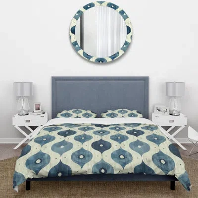 Design Art Blue Ogee Patterns Iv - Midcentury Duvet Cover Set In Blue;beige
