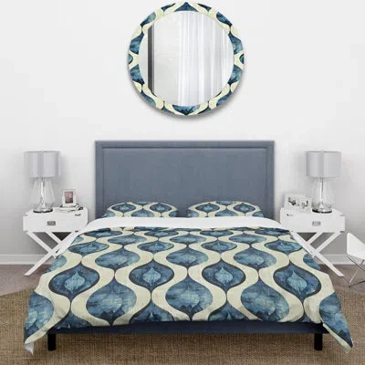 Design Art Blue Ogee Patterns Ix - Midcentury Duvet Cover Set In Blue;beige
