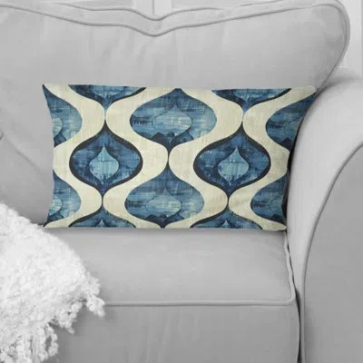 Design Art Blue Ogee Patterns Ix - Midcentury Lumbar Pillow In Blue;beige