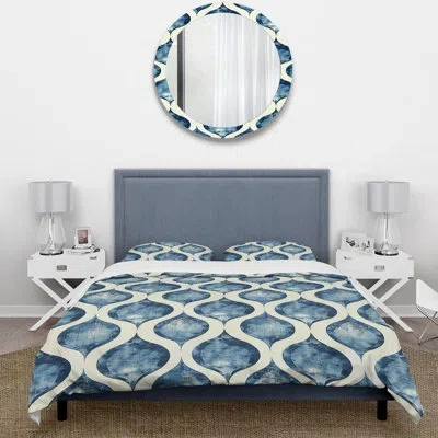 Design Art Blue Ogee Patterns V - Midcentury Duvet Cover Set In Blue;beige