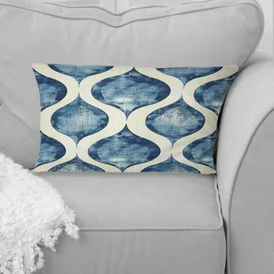 Design Art Blue Ogee Patterns V - Midcentury Lumbar Pillow In Blue;beige