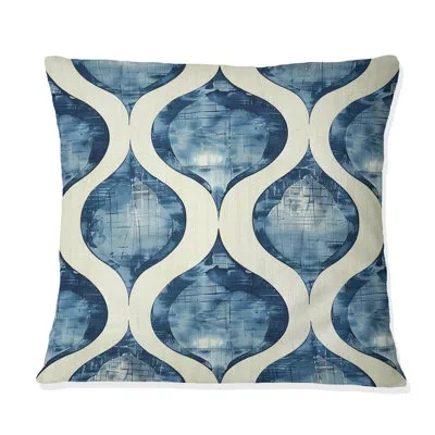 Design Art Blue Ogee Patterns V - Midcentury Throw Pillow In Blue;beige