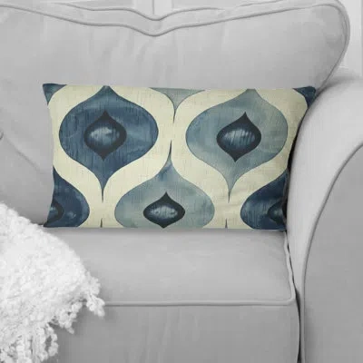 Design Art Blue Ogee Patterns Vi - Midcentury Lumbar Pillow In Blue;beige