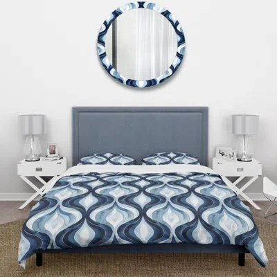 Design Art Blue Ogee Patterns Vii - Midcentury Duvet Cover Set In Blue;beige