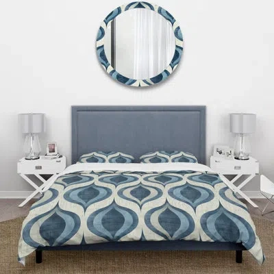 Design Art Blue Ogee Patterns Viii - Midcentury Duvet Cover Set In Blue;beige