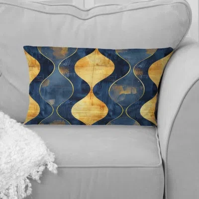 Design Art Blue Ogee Patterns X - Midcentury Lumbar Pillow In Blue;gold