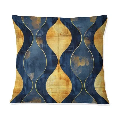 Design Art Blue Ogee Patterns X - Midcentury Throw Pillow In Blue;gold