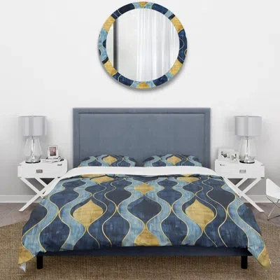 Design Art Blue Ogee Patterns Xi - Midcentury Duvet Cover Set In Blue;gold