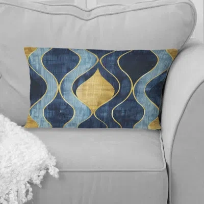 Design Art Blue Ogee Patterns Xi - Midcentury Lumbar Pillow In Blue;gold