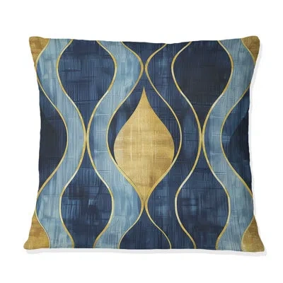 Design Art Blue Ogee Patterns Xi - Midcentury Throw Pillow In Blue;gold