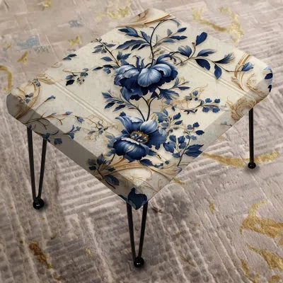 Design Art Blue Ornamental Frames Victorian Pattern - Floral Rectangle Ottoman