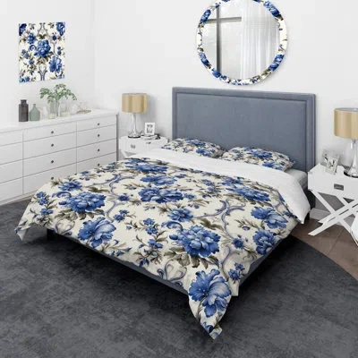 Design Art Blue Ornamental Frames Victorian Pattern I Duvet Cover Set