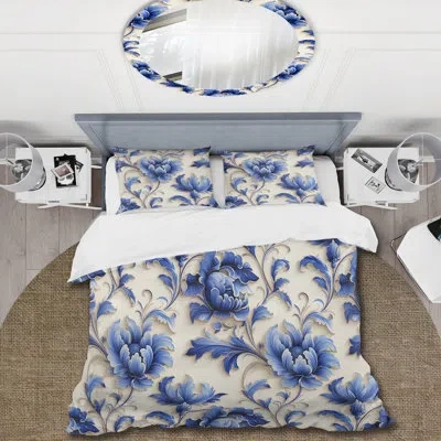 Design Art Blue Ornamental Frames Victorian Pattern Ii Duvet Cover Set