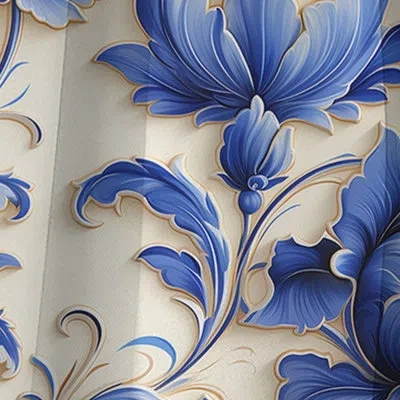 Design Art Blue Ornamental Frames Victorian Pattern Ii - Floral Curtain Panels