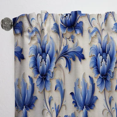 Design Art Blue Ornamental Frames Victorian Pattern Ii - Floral Curtain - Velvet Room Darkening - 1 Panel