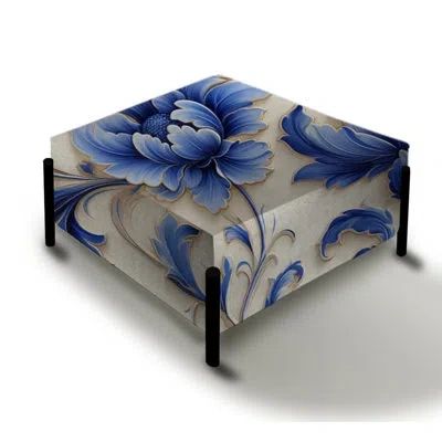 Design Art Blue Ornamental Frames Victorian Pattern Ii - Floral Large Square Ottoman