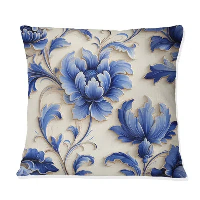 Design Art Blue Ornamental Frames Victorian Pattern Ii - Floral Printed Throw Pillow