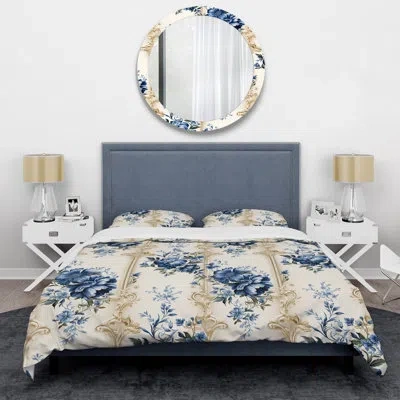 Design Art Blue Ornamental Frames Victorian Pattern Iii Duvet Cover Set