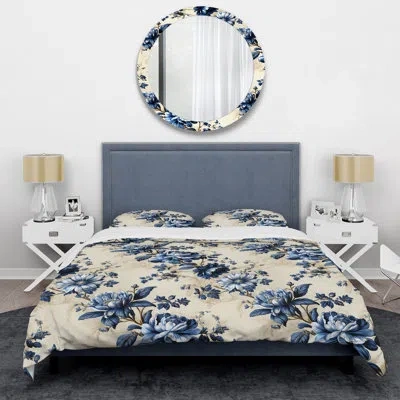 Design Art Blue Ornamental Frames Victorian Pattern V Duvet Cover Set In Blue;beige