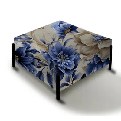 Design Art Blue Ornamental Frames Victorian Pattern Vi - Floral Large Square Ottoman