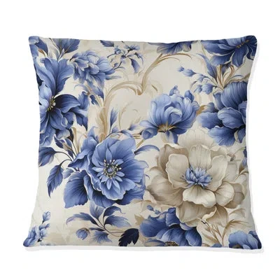 Design Art Blue Ornamental Frames Victorian Pattern Vi - Floral Printed Throw Pillow