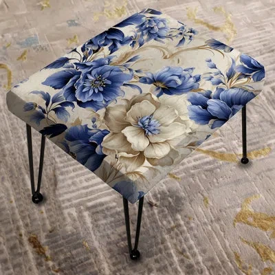 Design Art Blue Ornamental Frames Victorian Pattern Vi - Floral Rectangle Ottoman